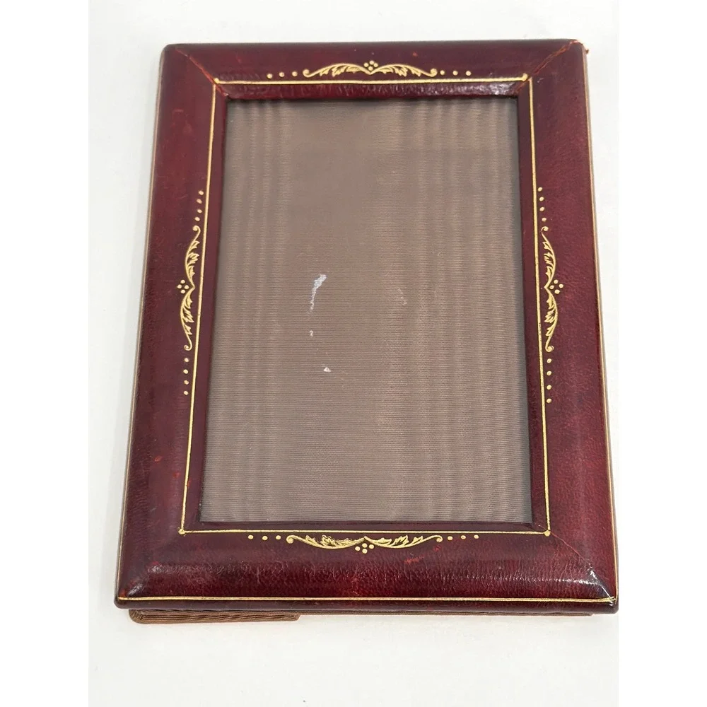 Vtg A Grispigni Roma Italian Leather Picture Frame Burgundy Gold Gilt Tooled 4x6